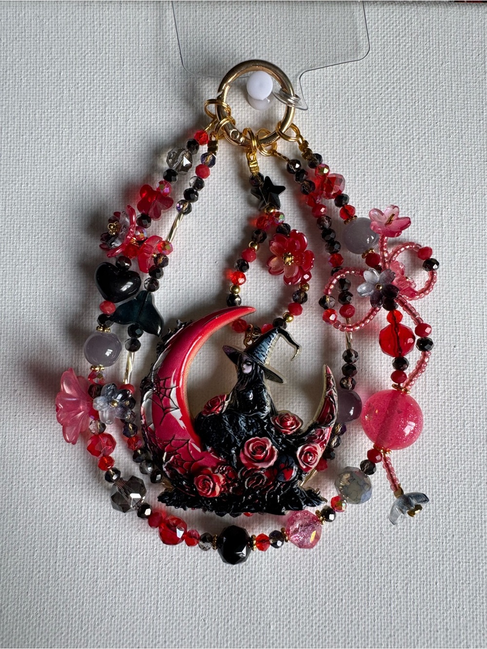 Handcrafted Red Witch Moon Pendant Phone Charm.